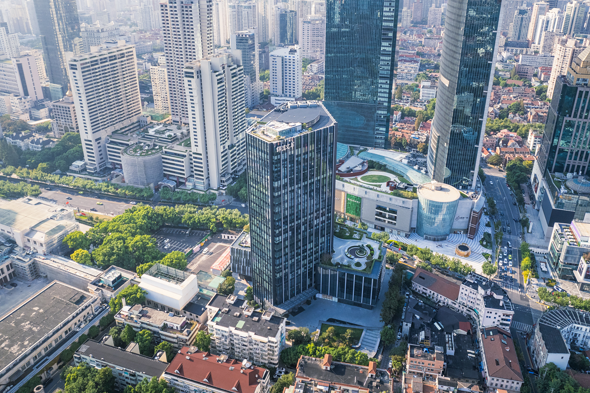 A city with tall buildings.