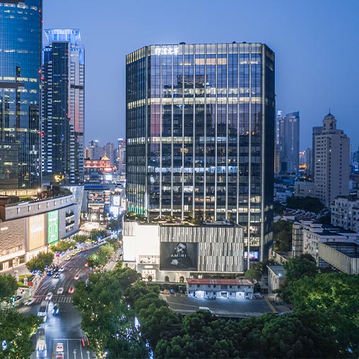 A tall building in a city.