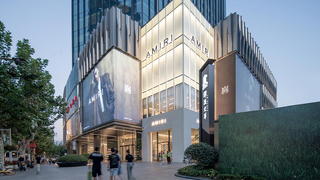 A building with a glass front.