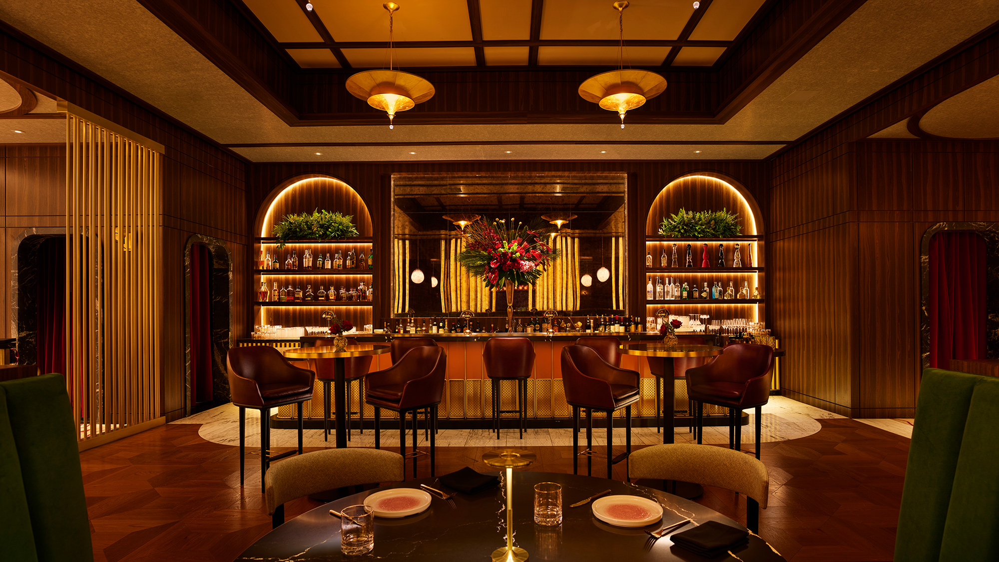 A room with a table and chairs.