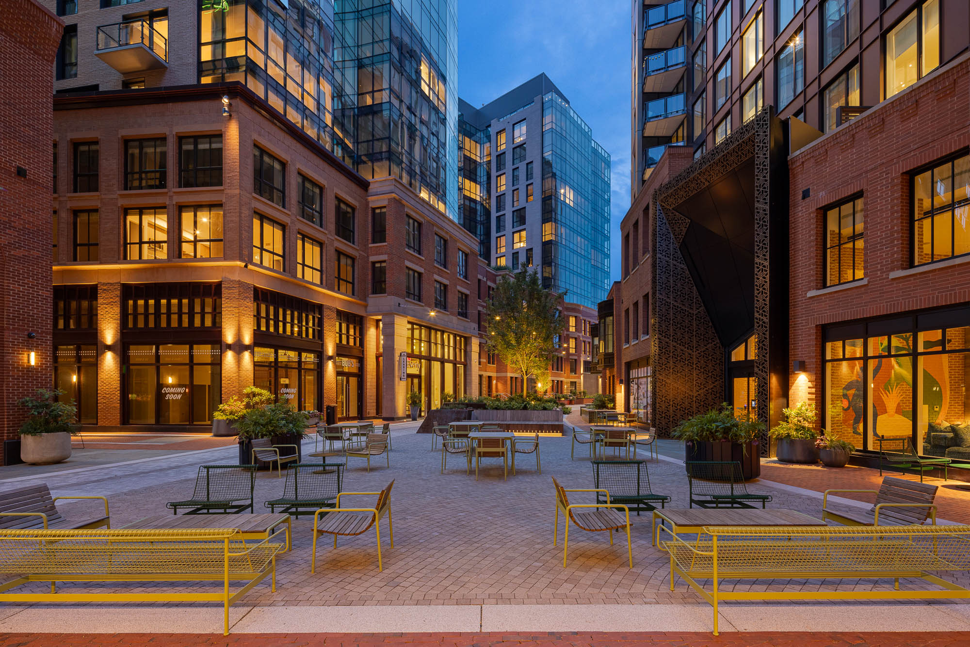A courtyard between buildings.