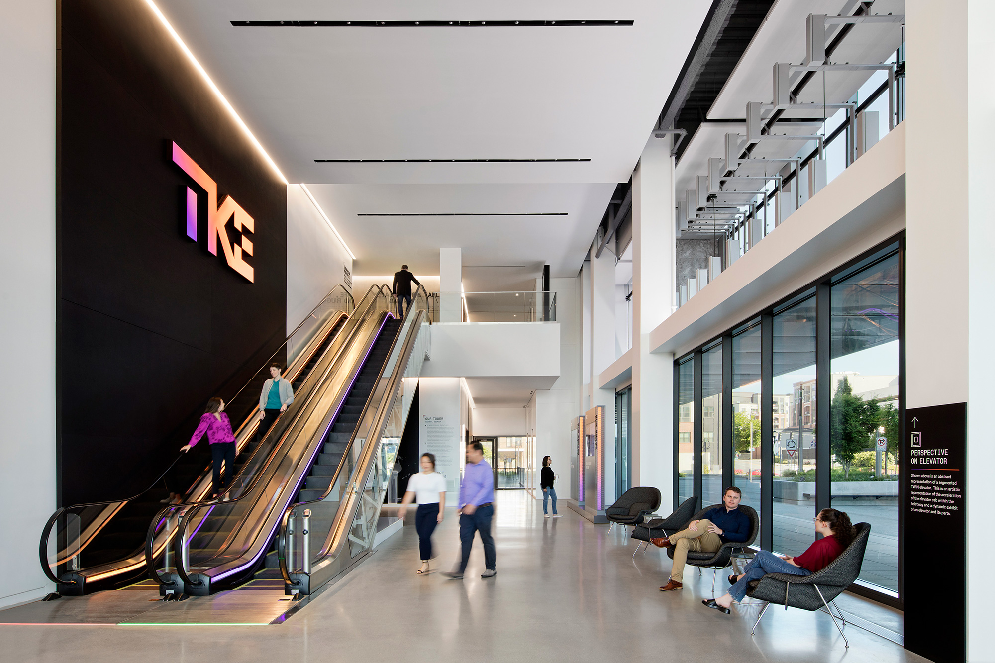 People walking in a building.