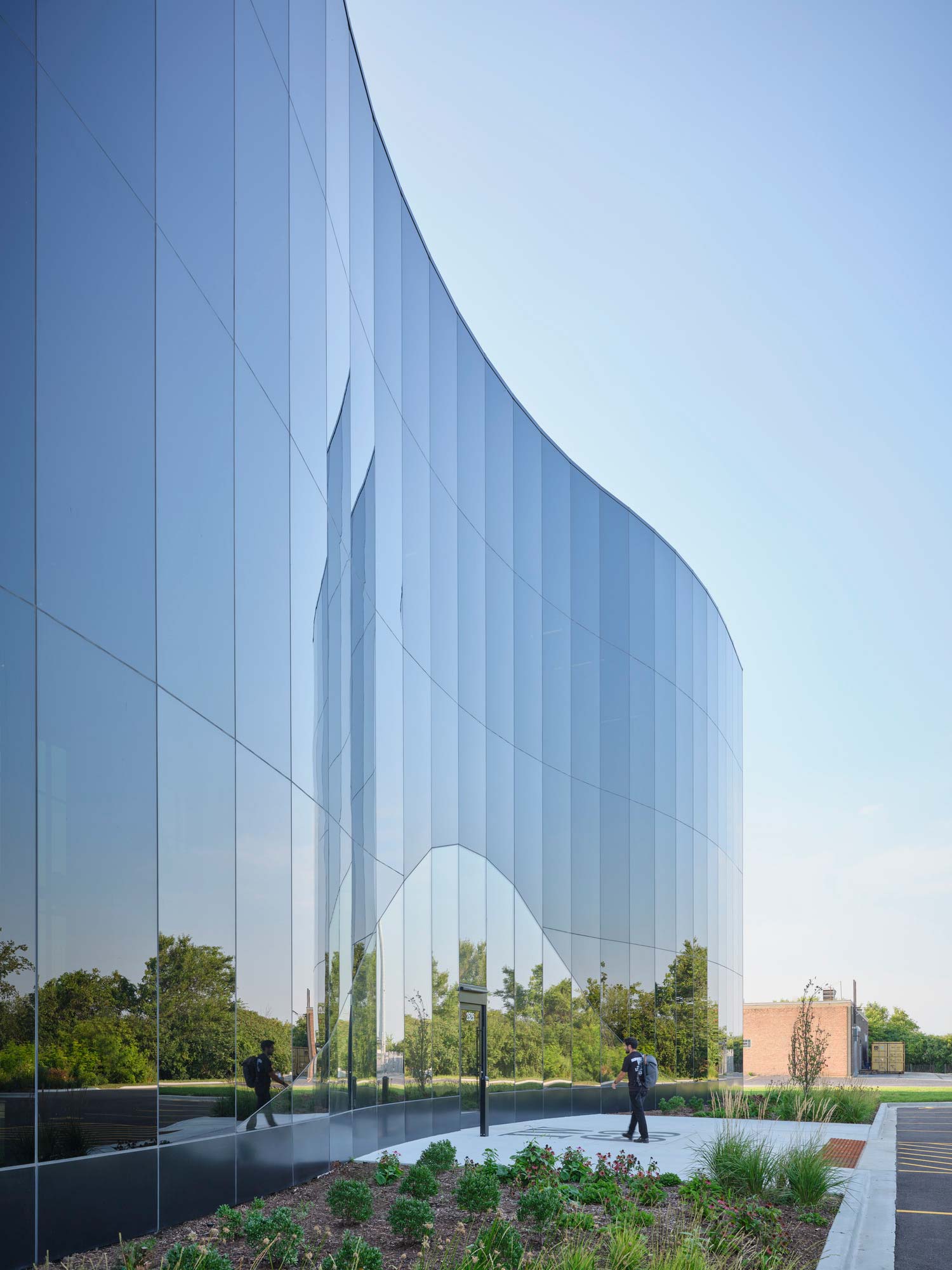 A large glass building.