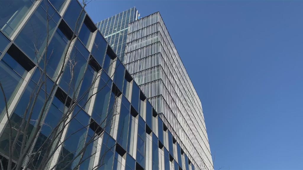 A low angle view of a building.