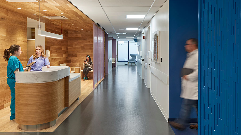 A group of people in an office.