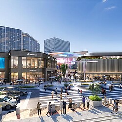 A group of people outside of a building.