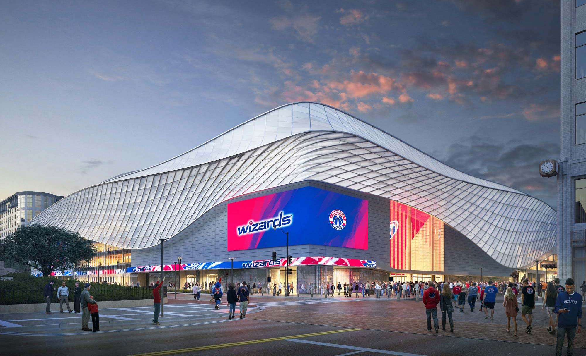 A large building with a large screen.