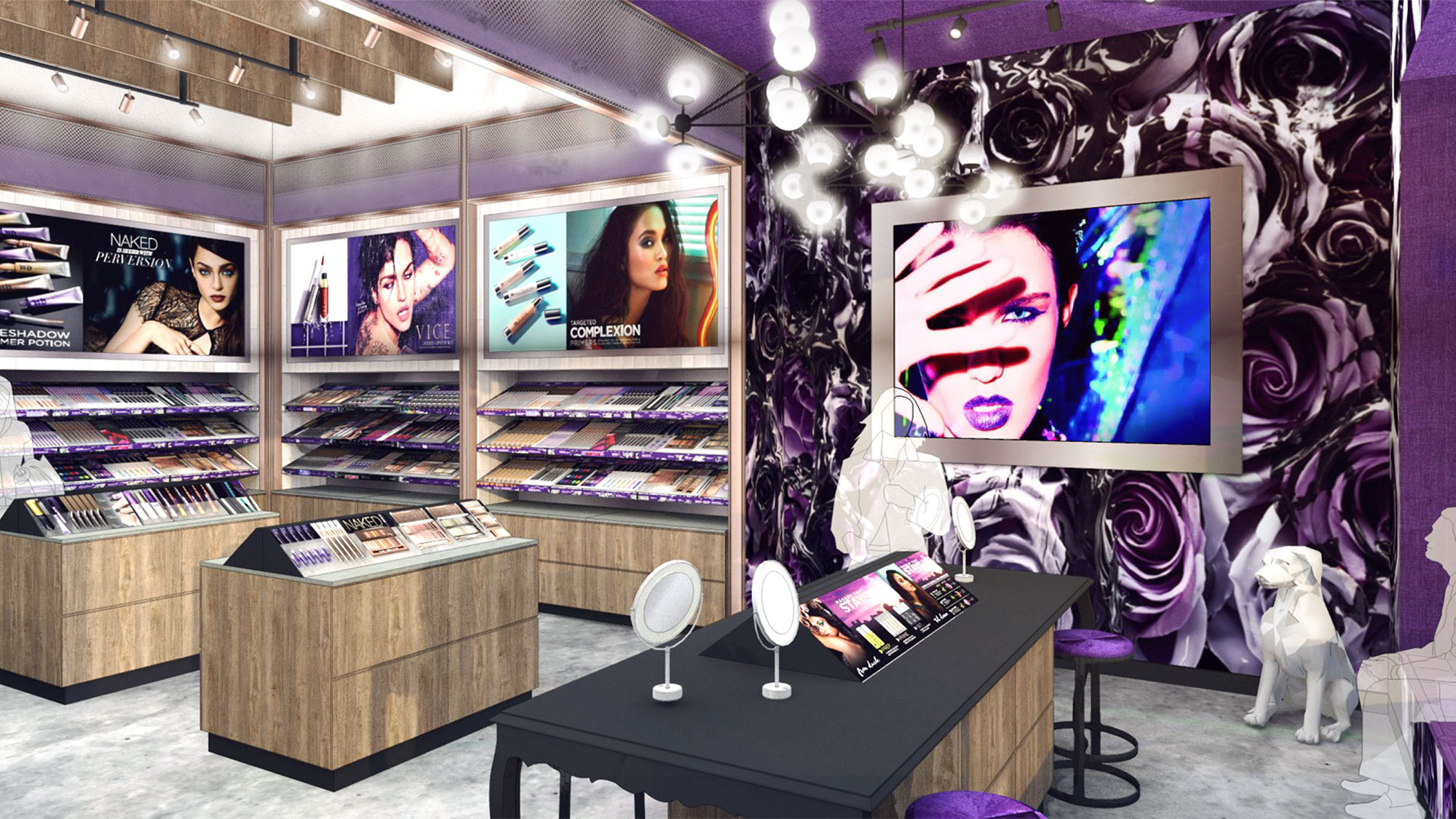 A room with a tv and a dog in it.