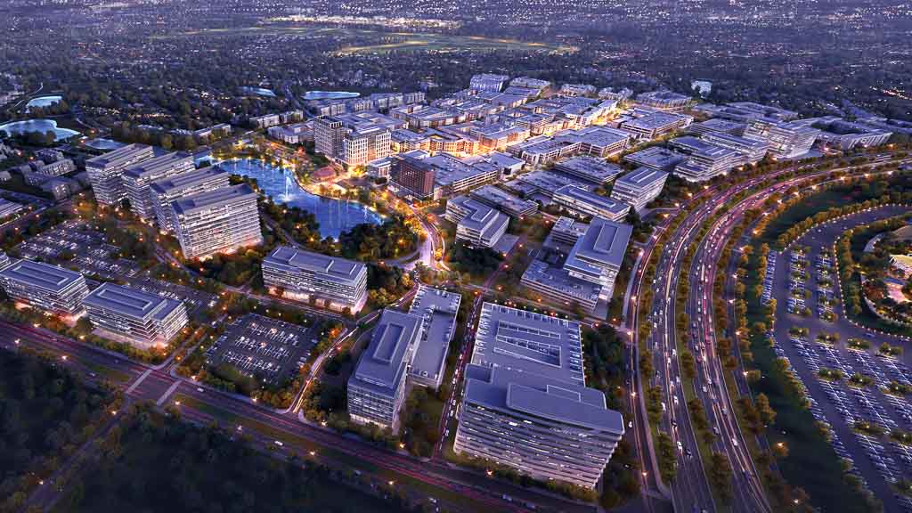 An aerial view of a city.