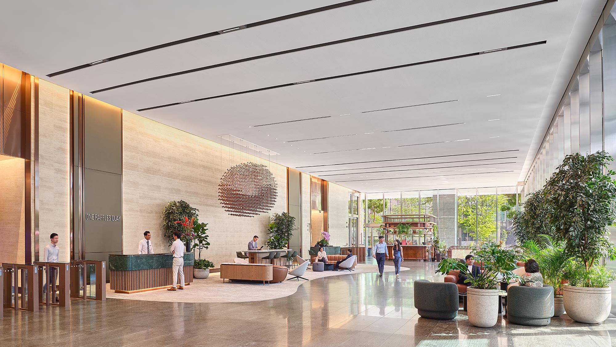 A group of people in a building.