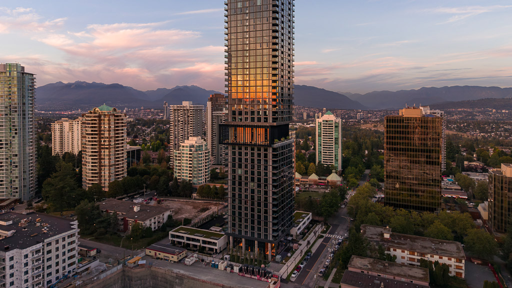 A tall building in a city.