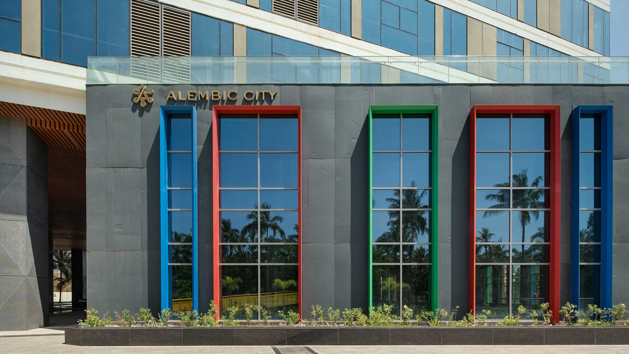 A building with many windows.