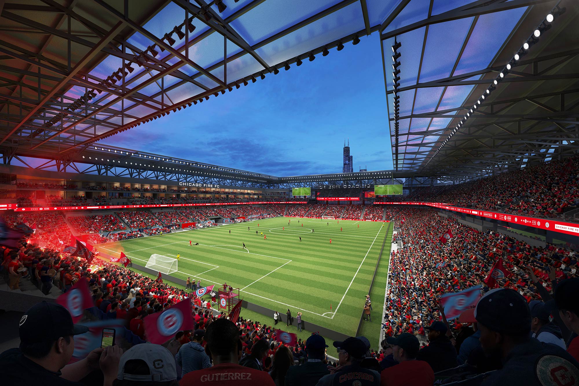 A stadium filled with people.