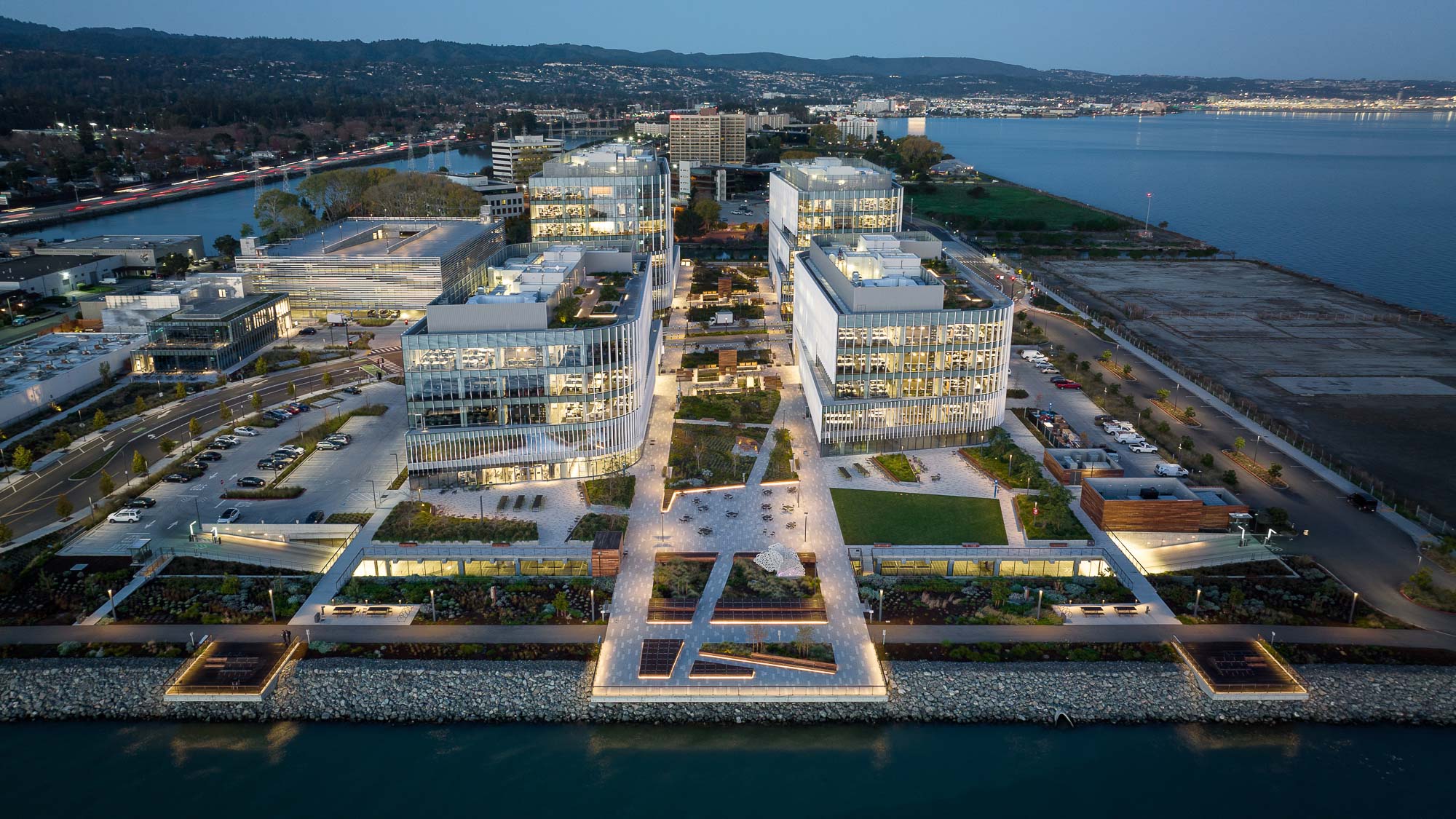 A high angle view of a building.