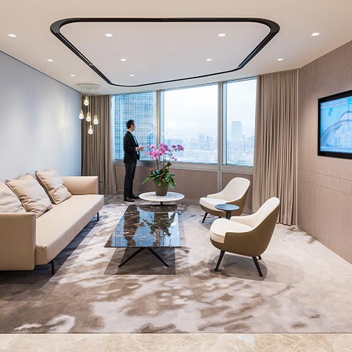 A person standing in a living room.