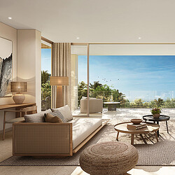 A living room with a large window.