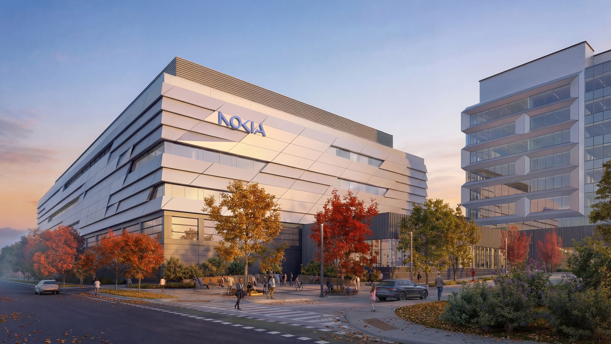 A building with a parking lot.