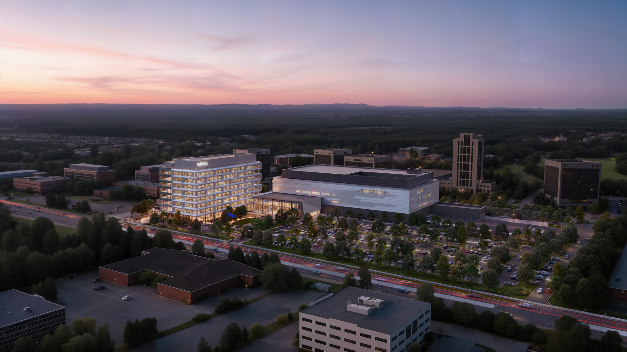 A large building with many windows.