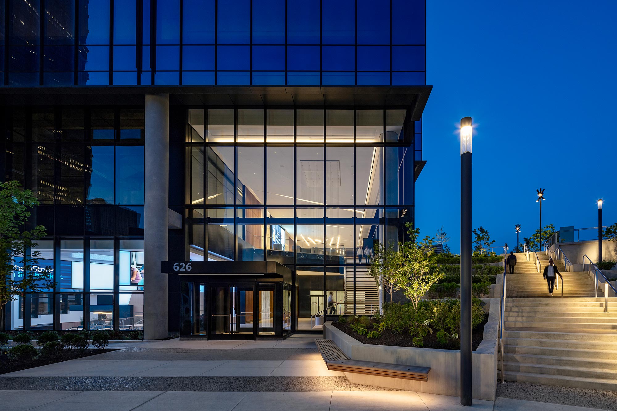 A building with glass windows.