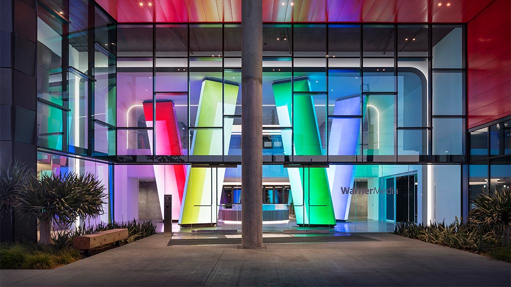 A building with glass windows.