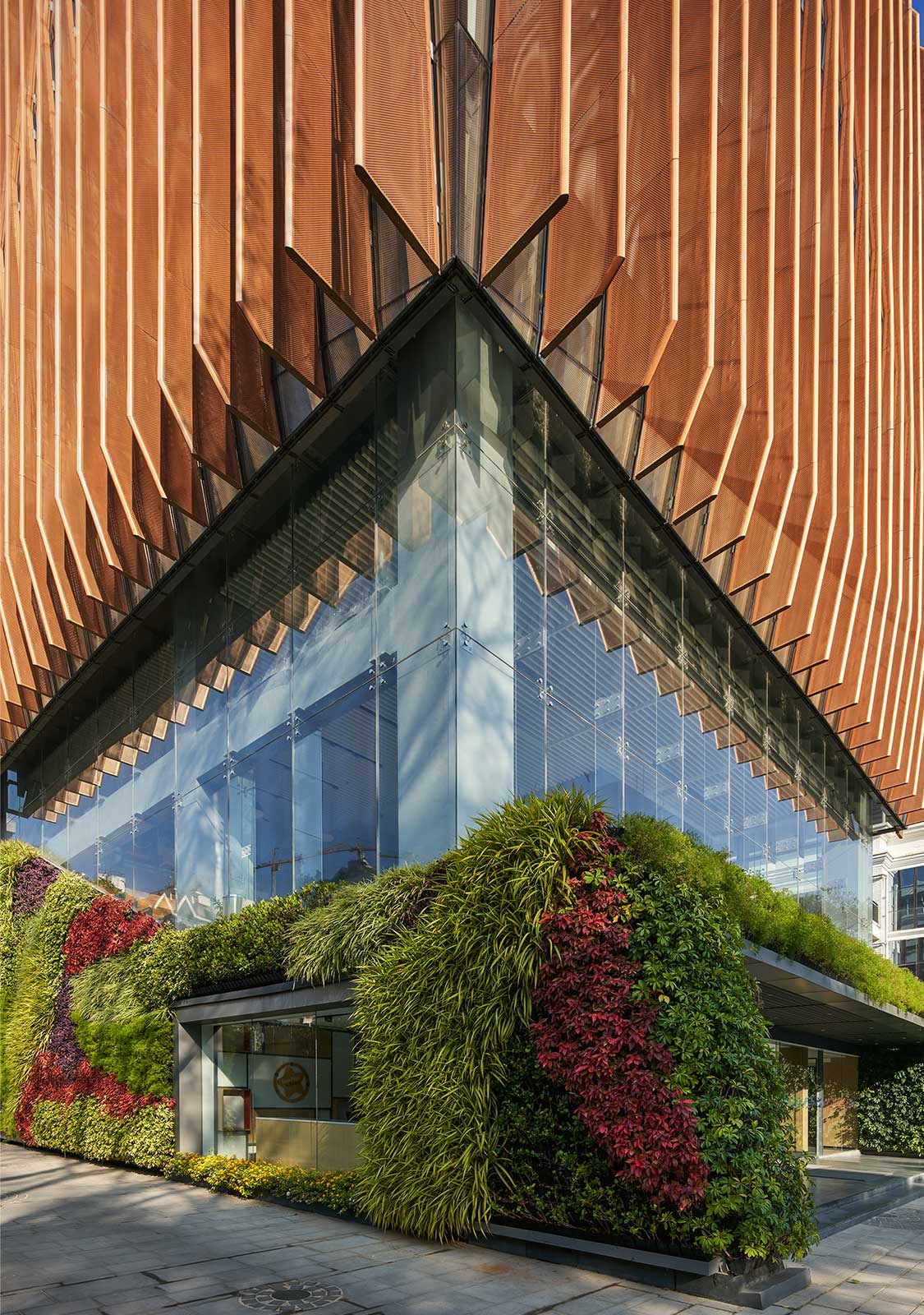 A building with a glass wall.