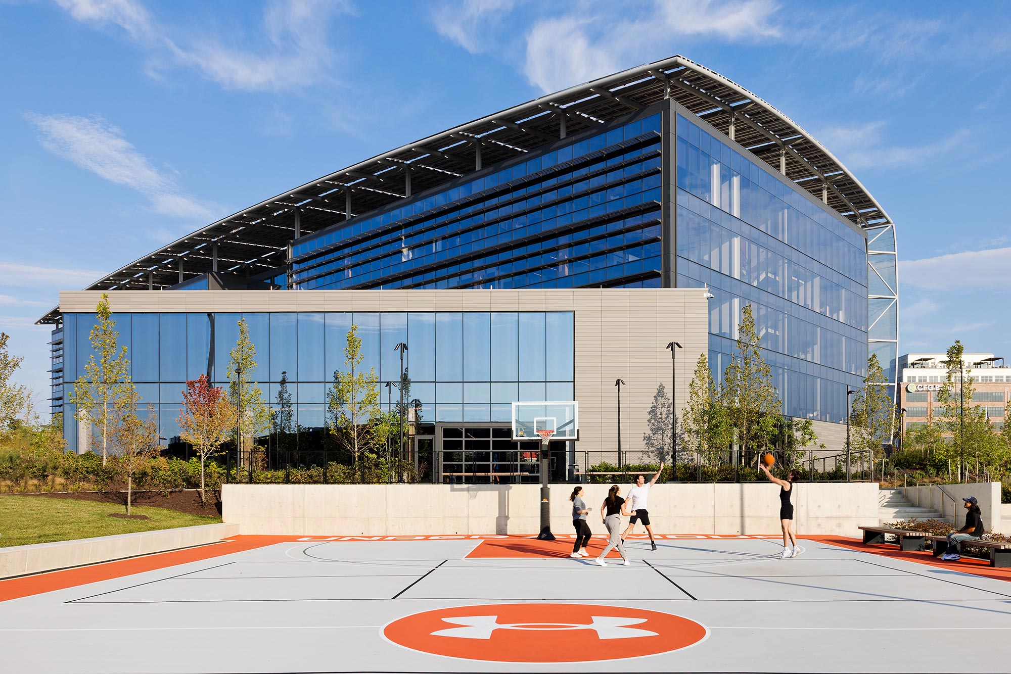 A group of people outside of a building.