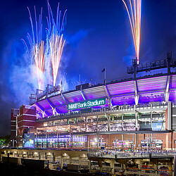 Fireworks over a stadium.