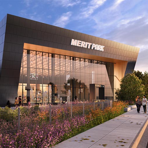 A building with glass walls.