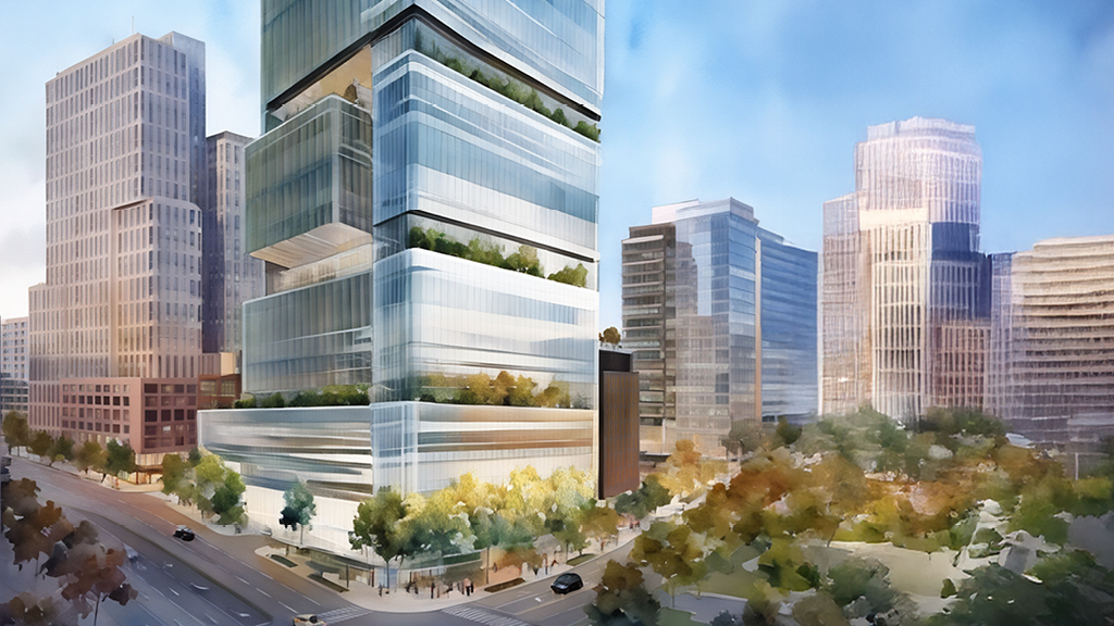 A high angle view of a building.