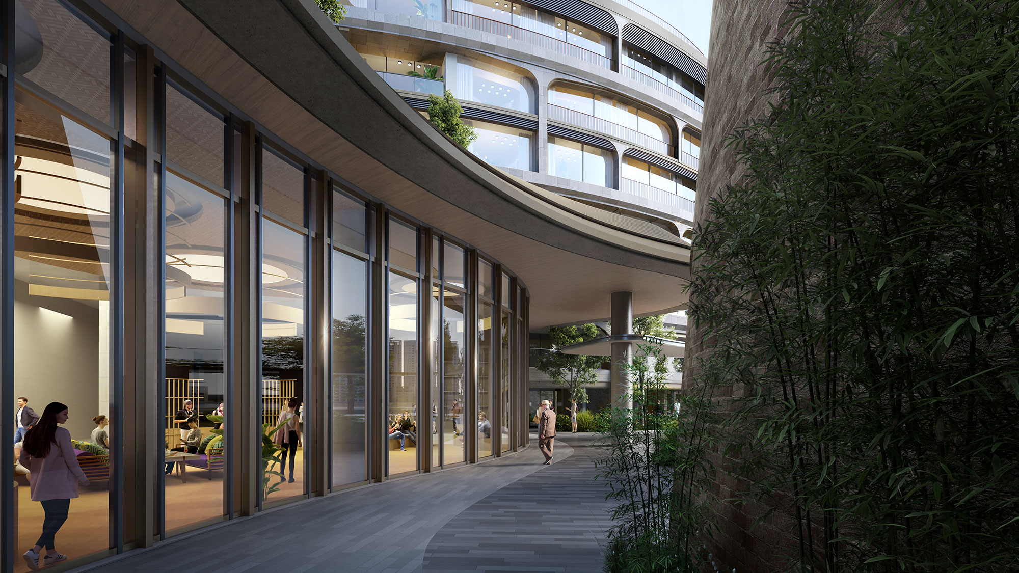 A building with glass windows.