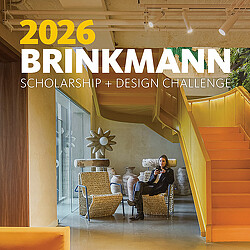2026 Brinkmann Scholarship + Design Challenge text over image of Etsy Mexico City yellow staircase