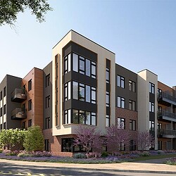 A large building with many windows.