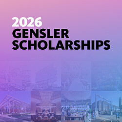 2026 Gensler Scholarships text on purple and blue gradient background