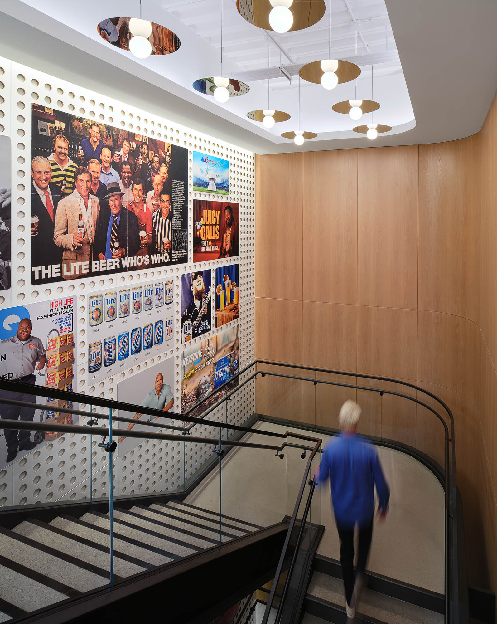 A person walking down a flight of stairs.