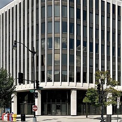 A large building with many windows.