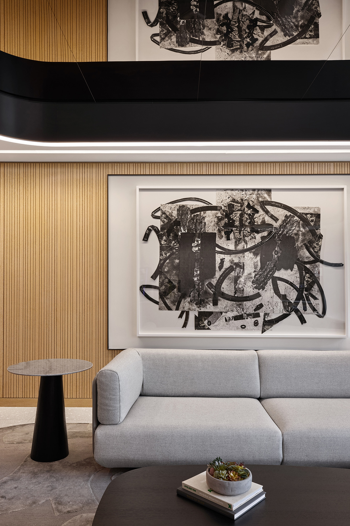 A couch and a table.