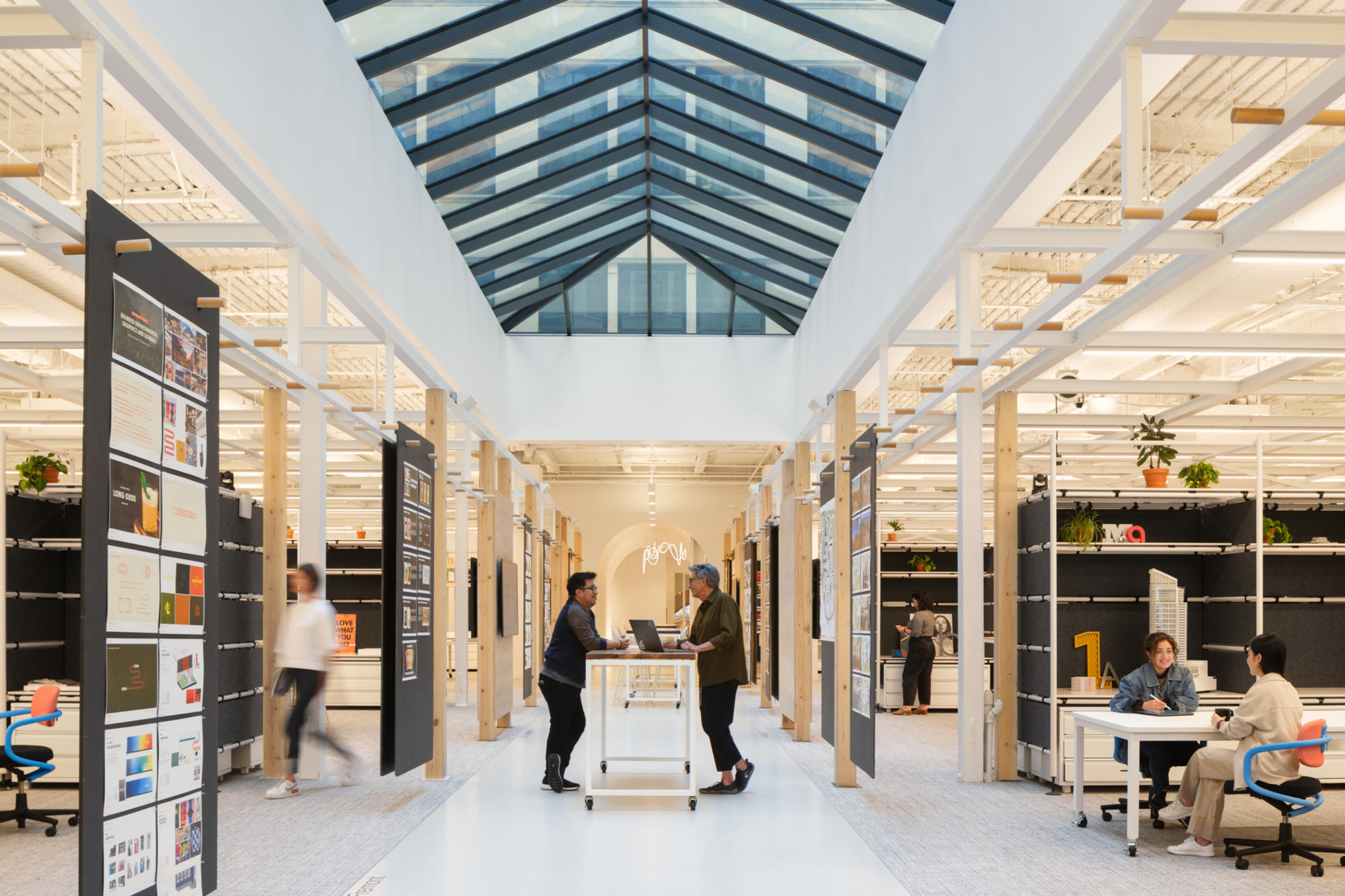 A group of people in a building.
