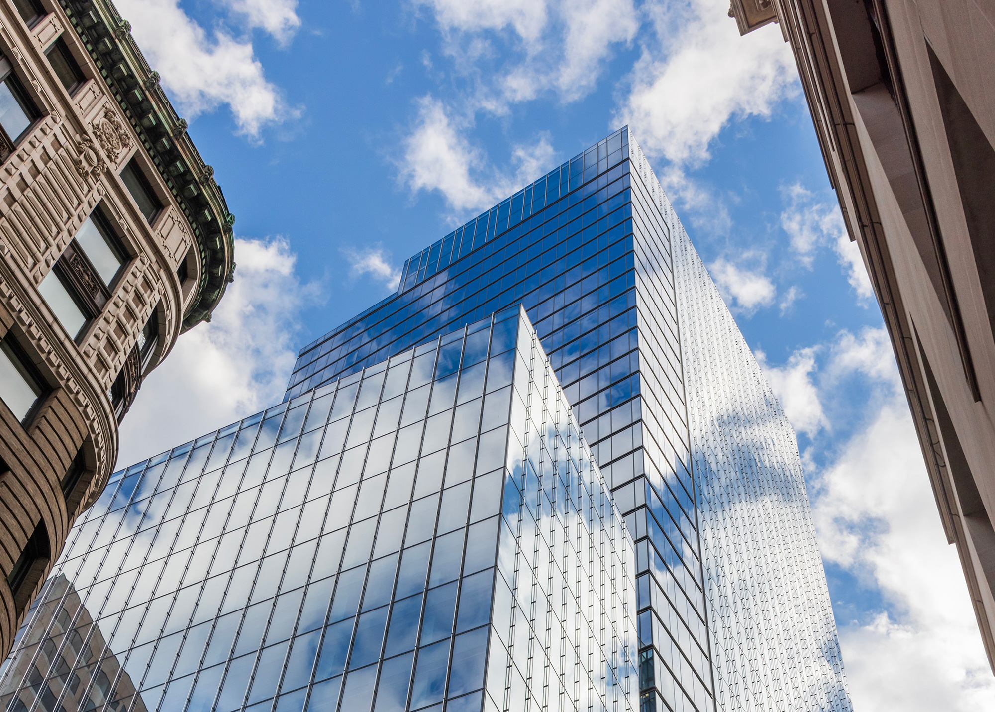 A low angle view of a building.