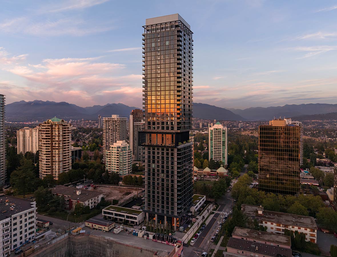 A tall building in a city.