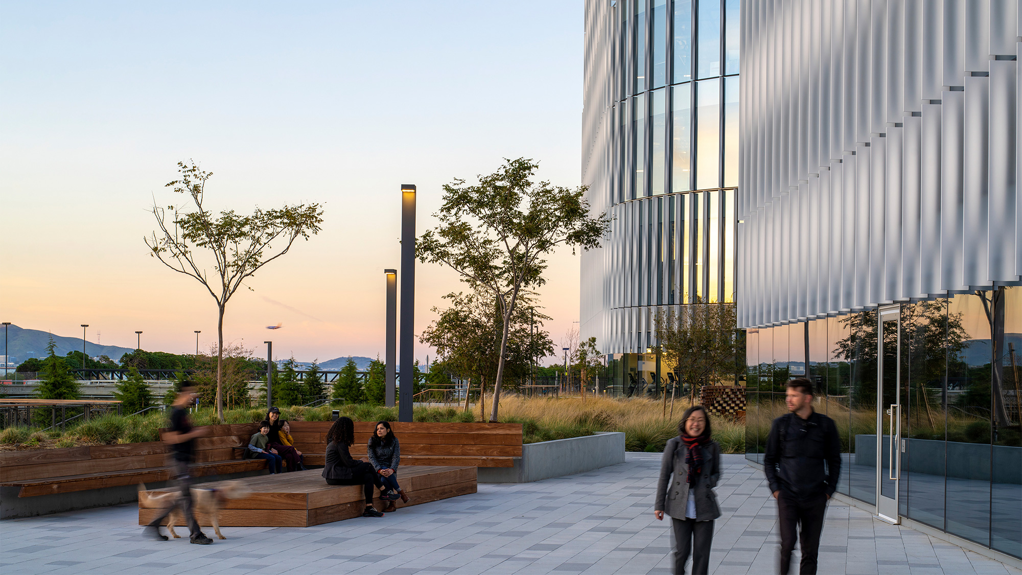 A group of people outside a building.