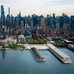 A city with a river and a bridge.