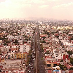 A city with a train track.