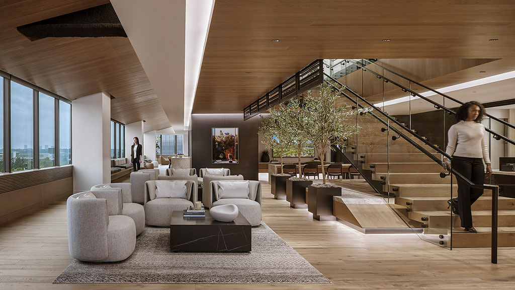 A person walking down a hall.