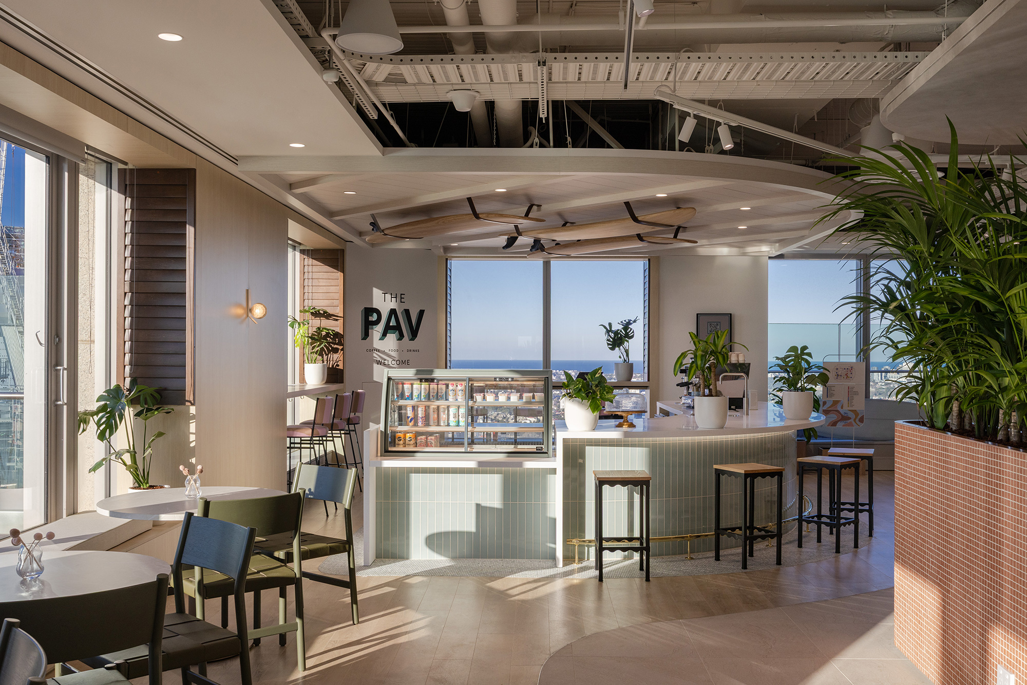 A room with tables and chairs.