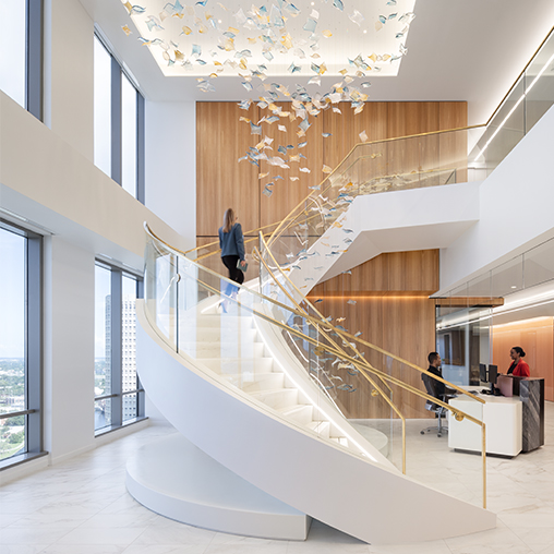 A staircase with people on it.