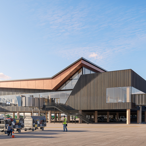 A building with a parking lot.