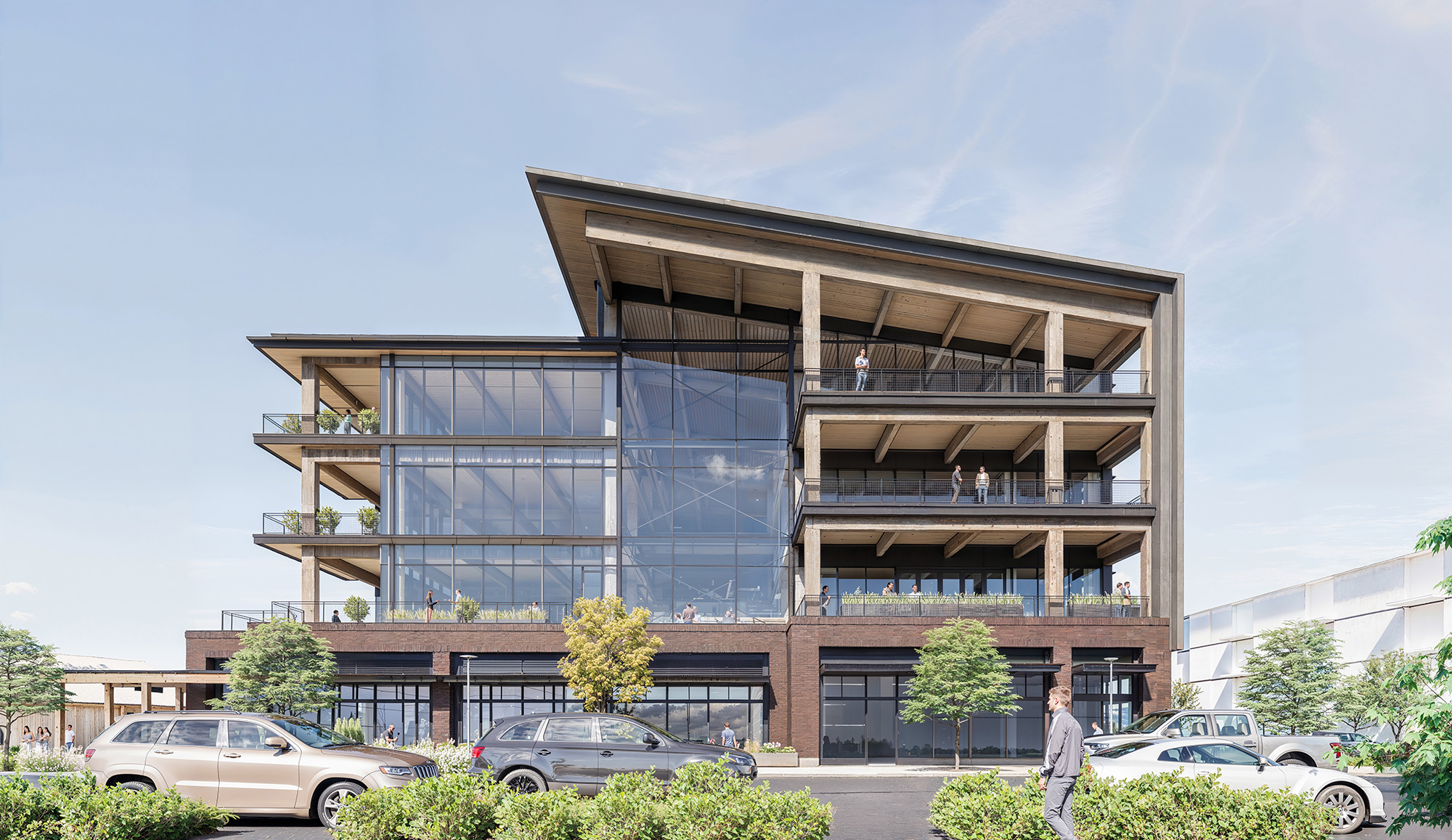 A building with cars parked outside.