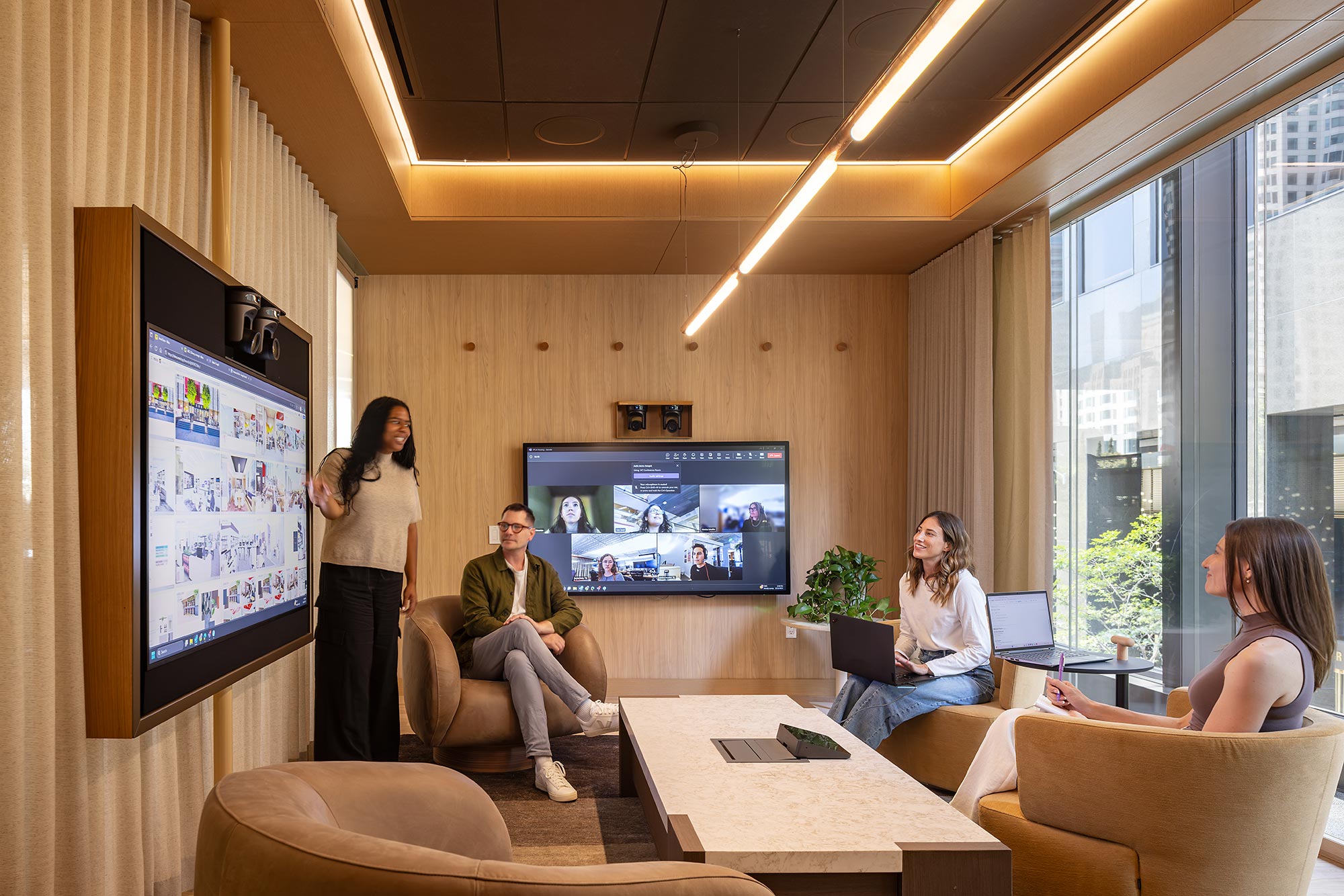 A group of people in a room.