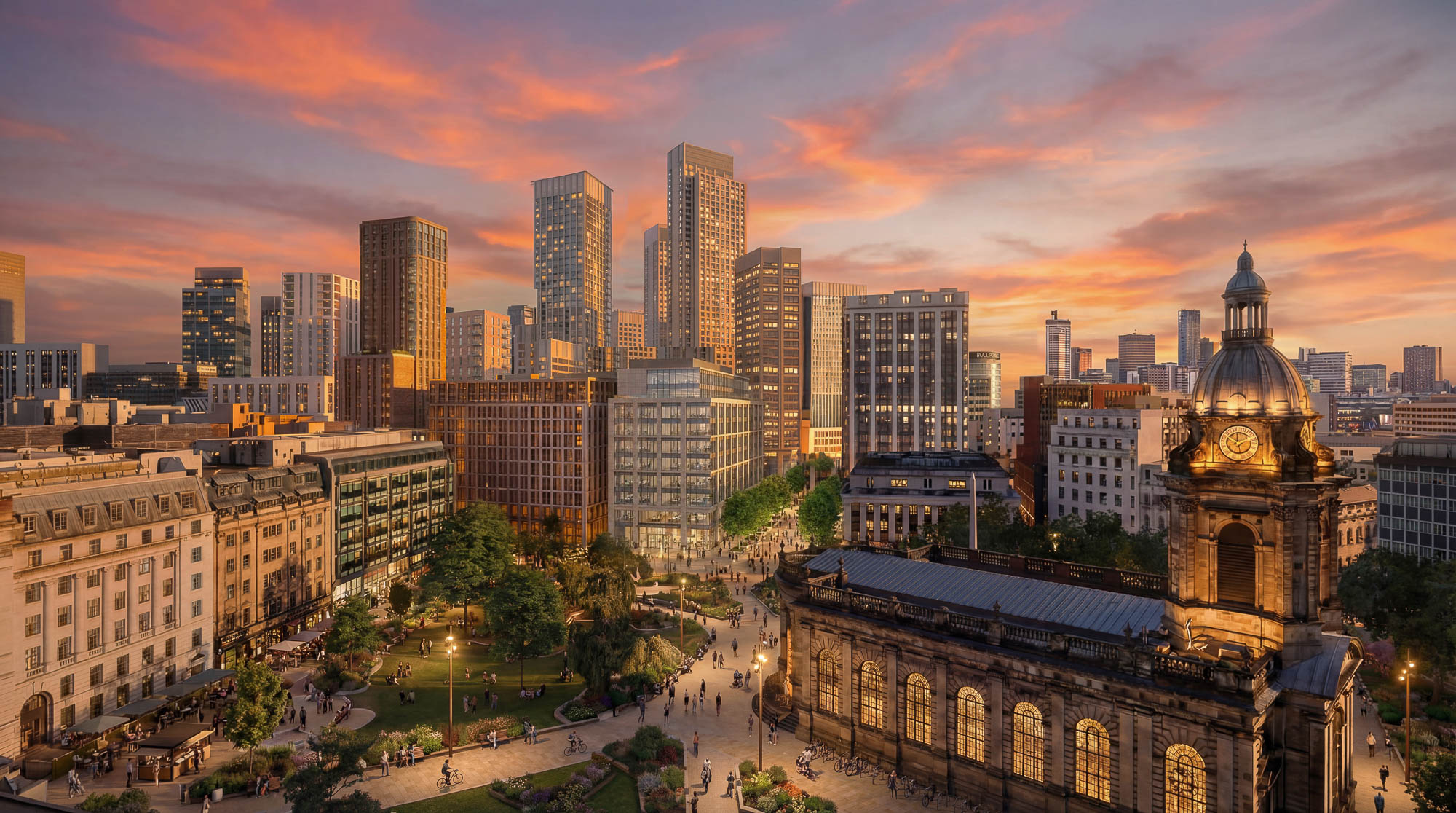 A city with a clock tower.