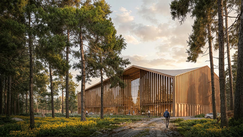 A person walking by a building.